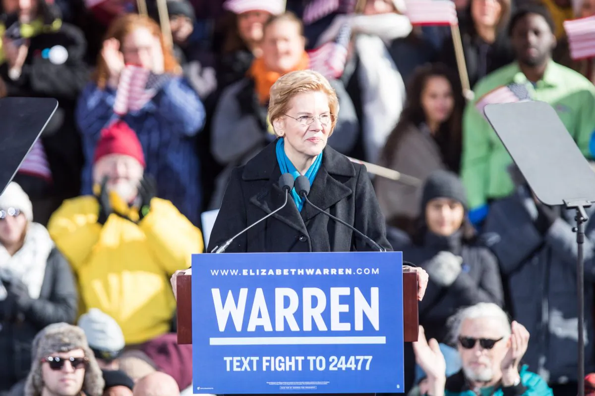 Sen. Elizabeth Warren (D-MA), announces her official bid for President in Lawrence, Mass., on Feb. 9, 2019. (Scott Eisen/Getty Images)