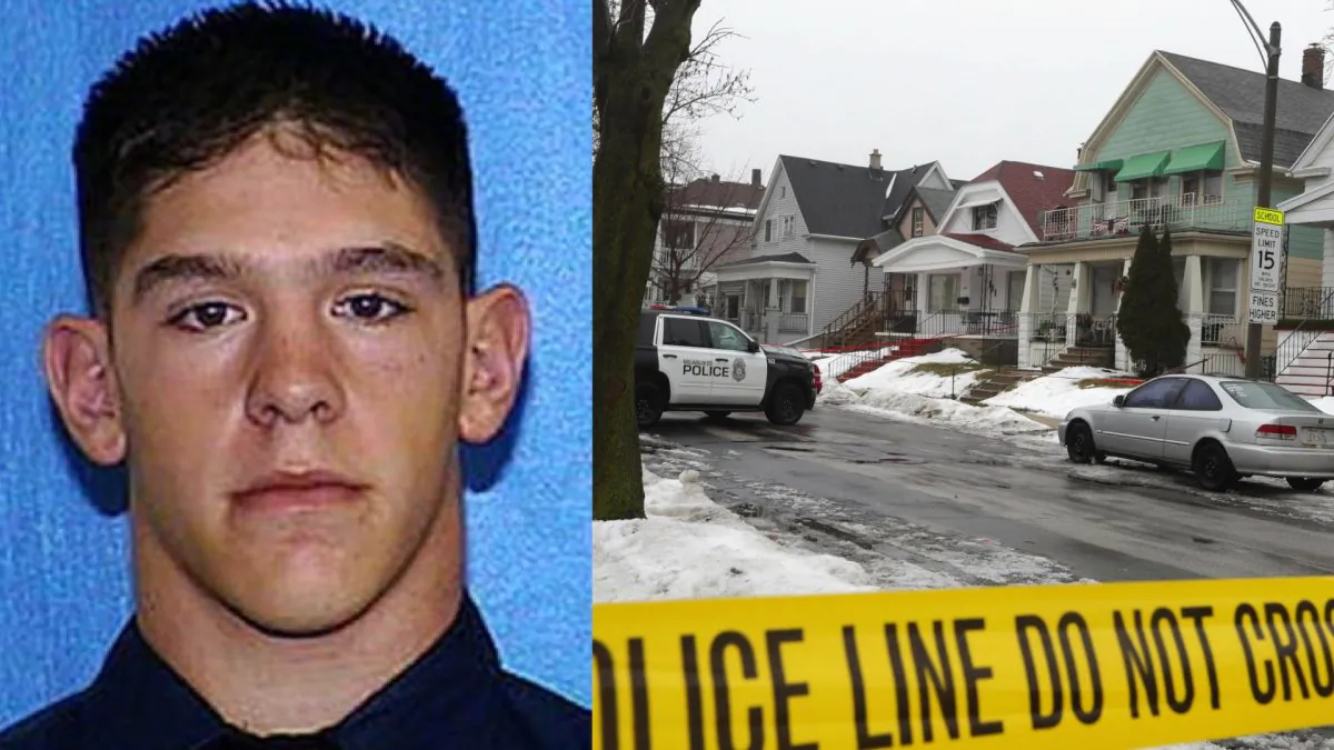 Milwaukee Police cars are stationed in a neighborhood where Milwaukee Police Officer Matthew Rittner was killed in Milwaukee on Feb. 7, 2019. (Rick Wood/Milwaukee Journal-Sentinel, Courtesy of Milwaukee Police Department via AP)