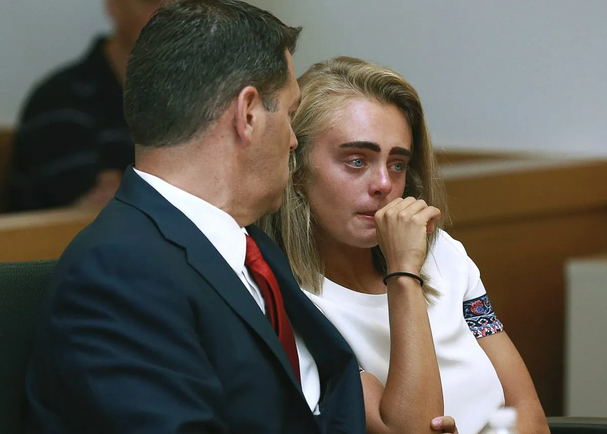 Michelle Carter awaits her sentencing in a courtroom in Taunton, Mass., on Aug. 3, 2017, for involuntary manslaughter for encouraging Conrad Roy III to kill himself in July 2014. (Matt West/The Boston Herald via AP)