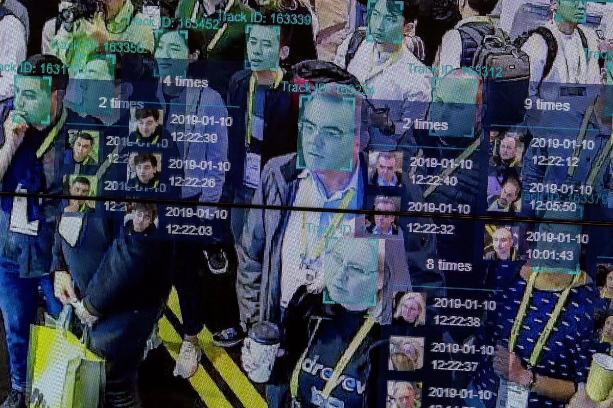 A live demonstration uses artificial intelligence and facial recognition in dense crowd spatial-temporal technology at the Chinese chipmaker Horizon Robotics exhibit at the Las Vegas Convention Center during CES 2019 in Las Vegas on Jan. 10, 2019. (David McNew/AFP/Getty Images)