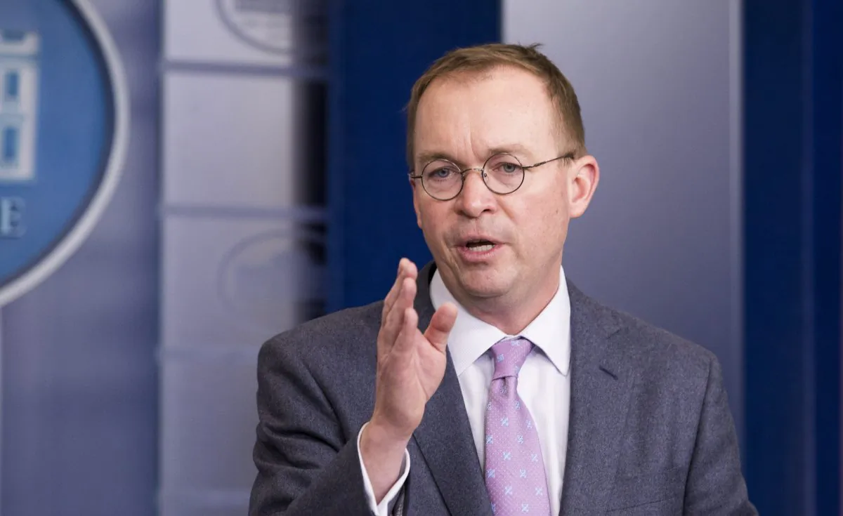 Mick Mulvaney, Director of the Office of Management and Budget at a White House press briefing in Washington on March 22, 2018. (Samira Bouaou/The Epoch Times)