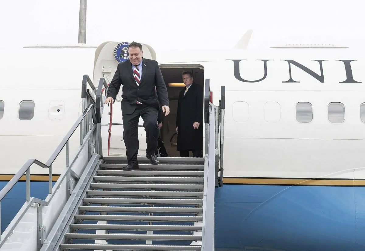 U.S. Secretary of State Mike Pompeo arrives at Liszt Ferenc International Airport in Budapest on Feb. 11, 2019. Pompeo is on an official visit to Hungary. (Marton Kovacs/KKM/MTI via AP)