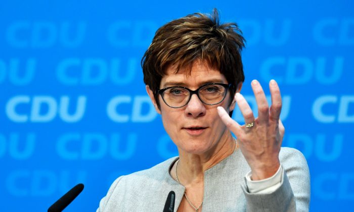 CDU leader Annegret Kramp-Karrenbauer addresses a press conference after a meeting with the Christian Democratics Union (CDU) leader (unseen) on January 29, 2019 in Berlin about the agenda and priorities of their parties. (John Macdougall/AFP/Getty Images)