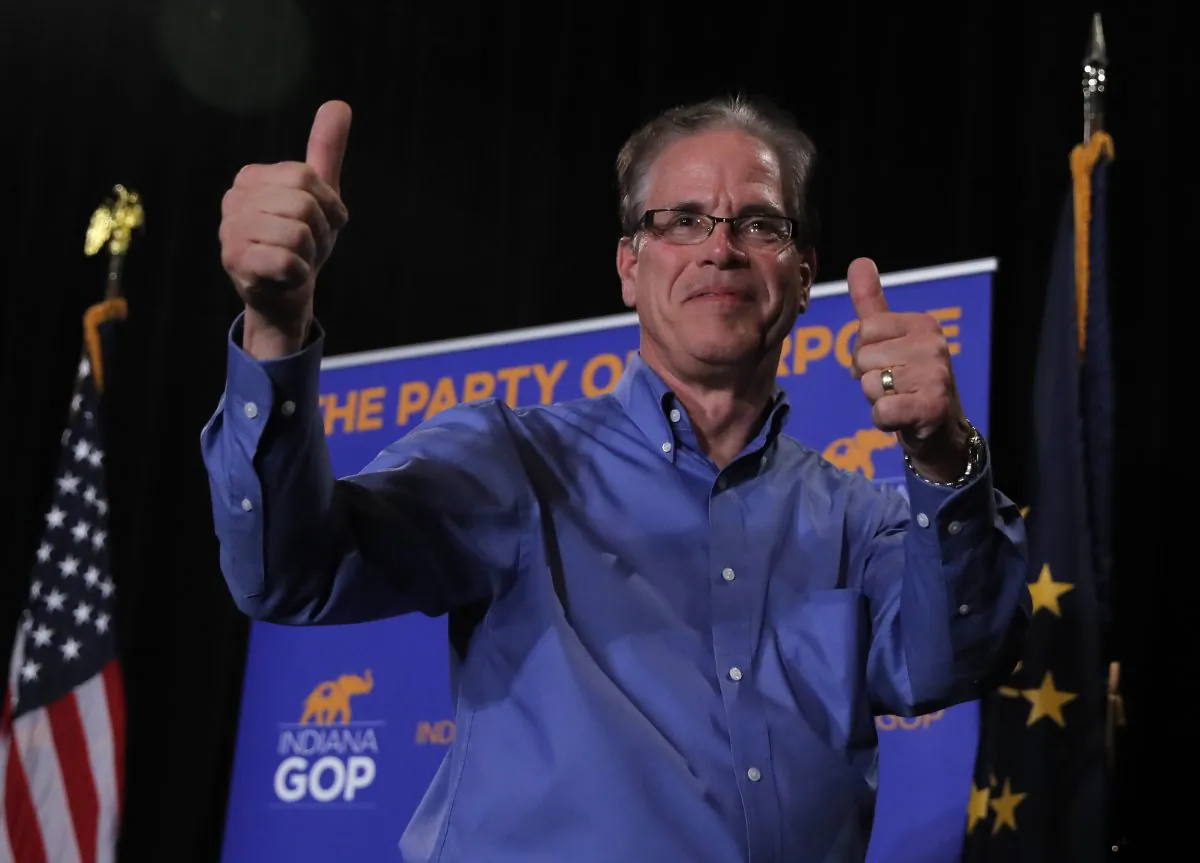 Republican Senate candidate Mike Braun celebrates at an election night rally in Indianapolis, Indiana on Nov. 6, 2018. (Jim Young/Getty Images)