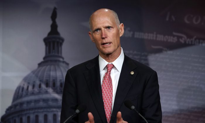 Sen. Rick Scott (R-Fla.) speaks during a news conference about the partial government shutdown at the U.S. Capitol in Washington on Jan. 17, 2019. (Alex Wong/Getty Images)