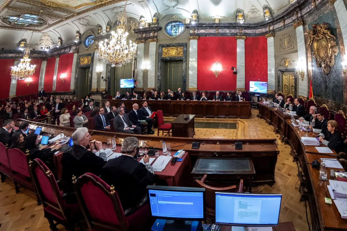 Former Catalan separatist leaders attend their trial at the Supreme Court in Madrid on Feb. 12, 2019. (Emilio Naranjo/AFP/Getty Images)