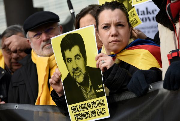 People in support of 12 Catalan separatist leaders take part in a demonstration