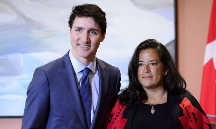 Prime Minister Justin Trudeau and then Veterans Affairs Minister Jodie Wilson-Raybould attend a swearing-in ceremony at Rideau Hall in Ottawa on Jan. 14, 2019. (Sean Kilpatrick/The Canadian Press)