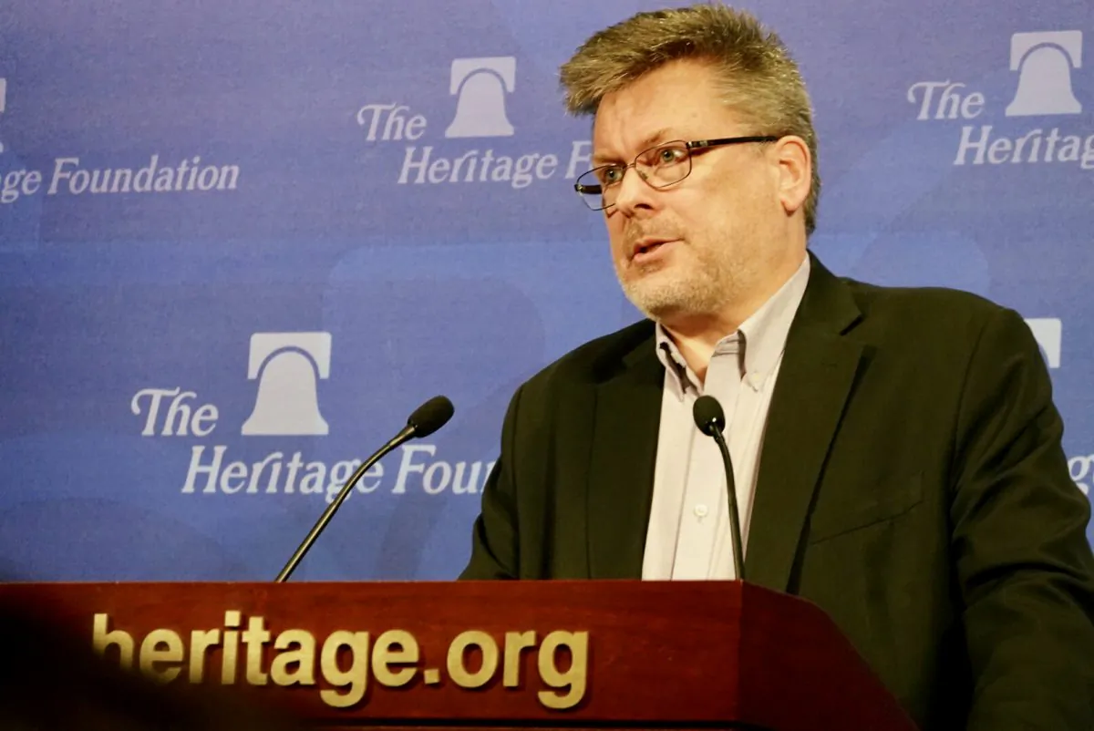 Dr. Edward Feser, professor of philosophy, Pasadena City College, speaks at the Heritage Foundation in Washington on Feb. 11 2019. (Lynn Lin/Epoch Times)