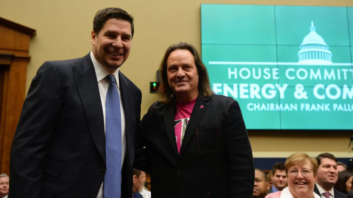 Sprint Executive Chairman Marcelo Claure and T-Mobile US CEO John Legere testify before a U.S. House Committee on Energy and Commerce Subcommittee hearing in Washington, on Feb. 13, 2019. (Erin Scott/Reuters)