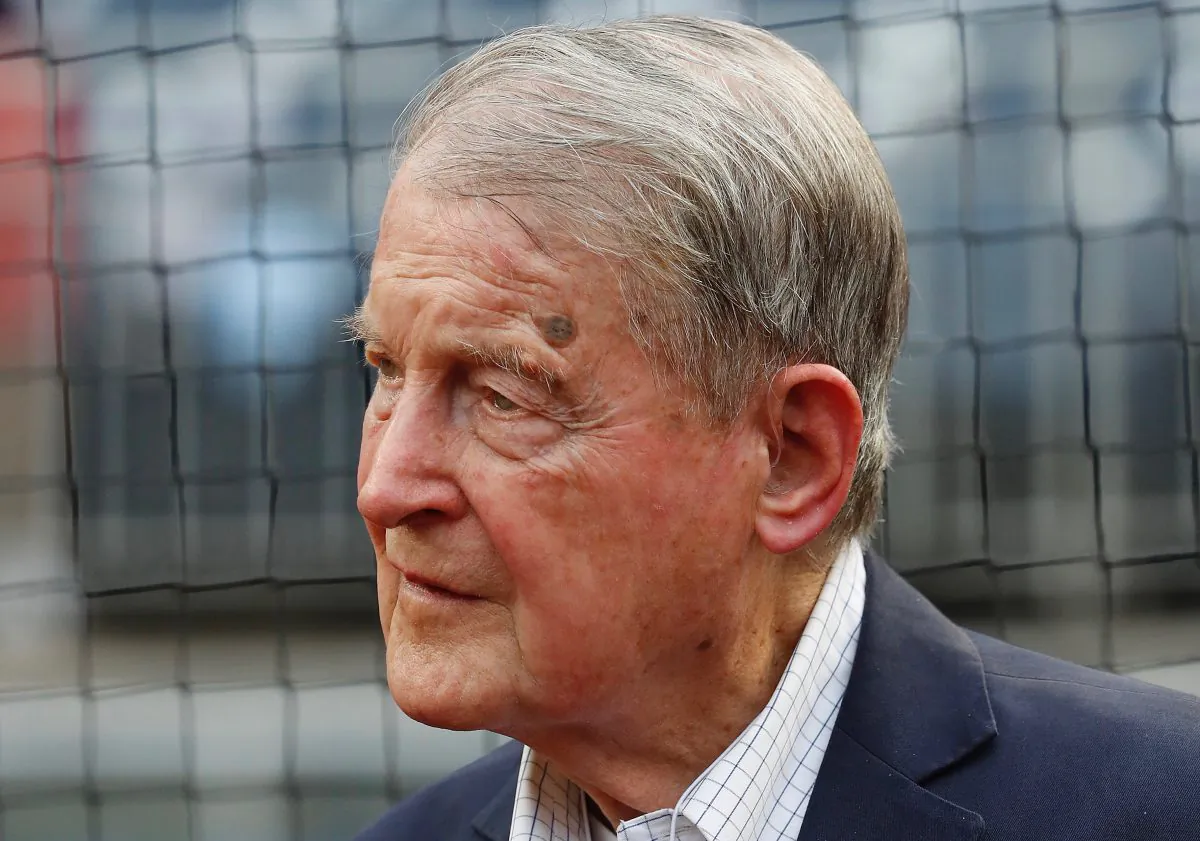 Judge William Webster, former FBI and CIA director, during the national anthem before a game between the Atlanta Braves and Washington Nationals at Nationals Park on Aug. 7, 2018 in Washington. (Patrick McDermott/Getty Images)