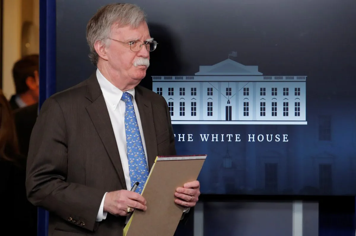 U.S. National Security Adviser John Bolton arrives to address reporters as the Trump administration announces economic sanctions against Venezuela and the Venezuelan state owned oil company Petroleos de Venezuela (PdVSA) during a press briefing at the White House in Washington, U.S. on Jan. 28, 2019. (Jim Young/Reuters)