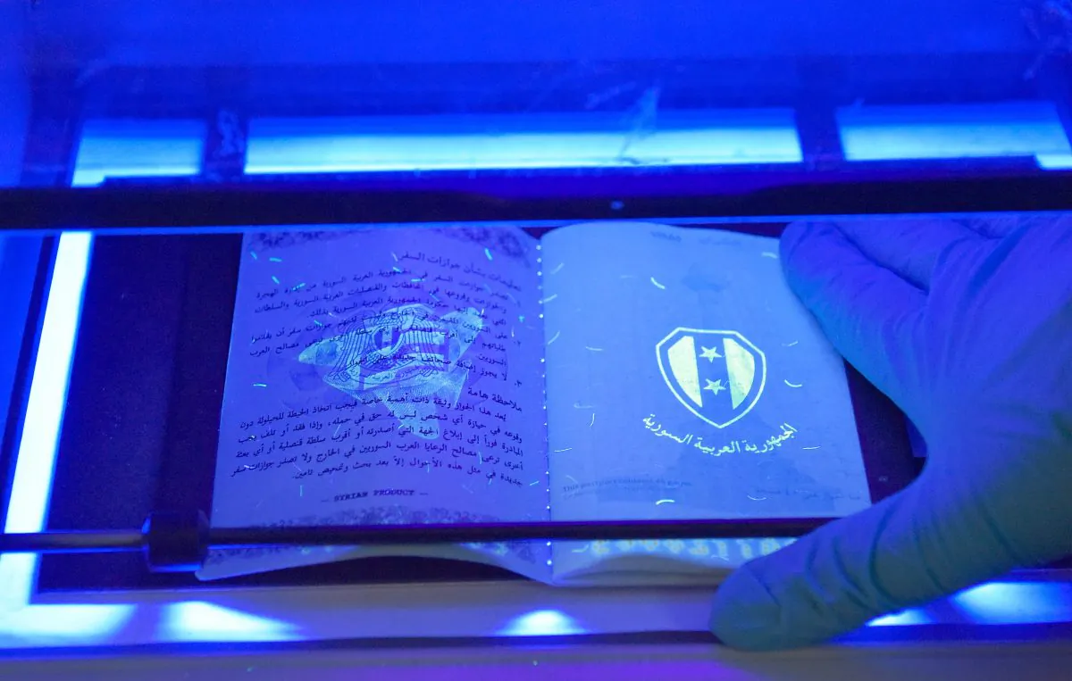 A Syrian passport at a center for arrival for refugees in Sachsen, eastern Germany, on Dec. 19, 2018. (Matthias Rietschel/AFP/Getty Images)