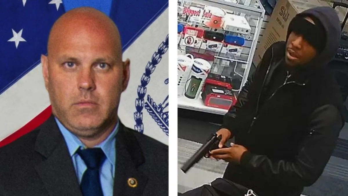 Brian Simonsen was shot and killed by friendly fire on the night of Feb. 12, 2019, while responding to a report of an armed robbery at a T-Mobile store in the Richmond Hill section of Queens. (New York City Police Department via AP)