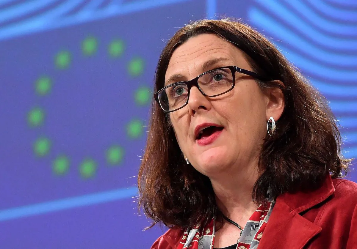 European Commissioner for Trade Cecilia Malmstrom addresses a press conference in Brussels on Jan. 18, 2019 in Brussels. (Emmanuel Dunand/AFP/Getty Images)