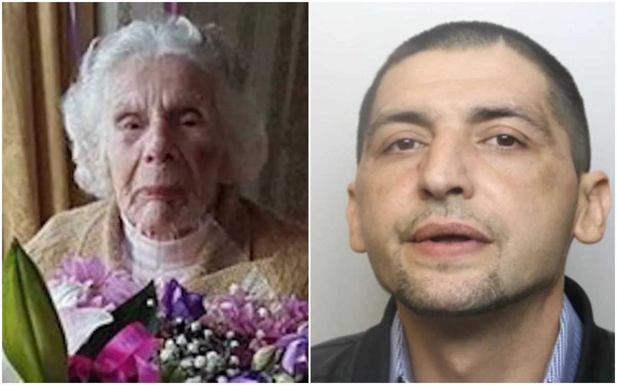 Sofija Kaczan (L) who died on June 6, 2018 aged 100, following a violent mugging on May 28, 2018 by Artur Waszkiewicz (R). (Derbyshire Police) 