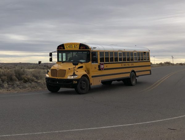 A school bus evacuates students