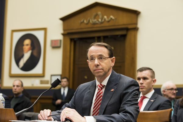 Deputy Attorney General Rod Rosenstein testifies before the House Judiciary Committee about Special Counsel Robert Mueller's investigation of Russia's alleged election interference in 2016, in Washington