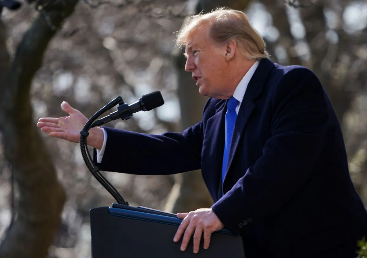 President Donald Trump gestures as he answers questions in the Rose Garden at the White House, on Feb. 15, 2019. (Brendan Smialowski/AFP/Getty Images)