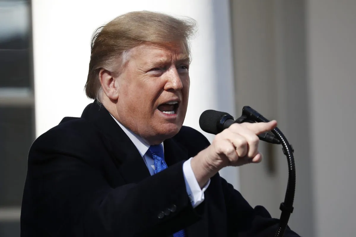 President Donald Trump during an event in the Rose Garden at the White House to declare a national emergency in order to build a wall along the southern border, on Feb. 15, 2019. (Pablo Martinez Monsivais/APPhoto)
