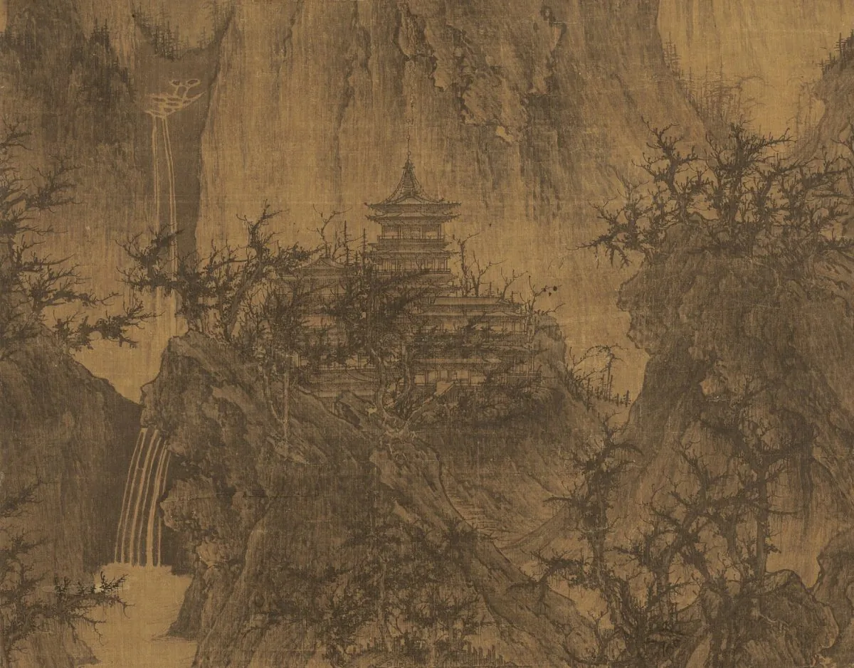 “A Solitary Temple Amid Clearing Peaks” by Li Cheng. Hanging scroll with ink on silk, 44 inches by 22 inches. The Nelson-Atkins Museum of Art, Kansas City, Mo. (Public Domain)
