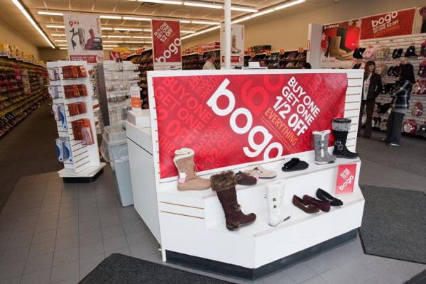 A general view of the inside of the store at Payless ShoeSource