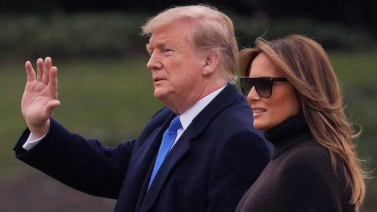 President Donald Trump and First Lady Melania Trump walk toward Marine One on the South Lawn of the White House, on Feb. 15, 2019. (Alex Wong/Getty Images)