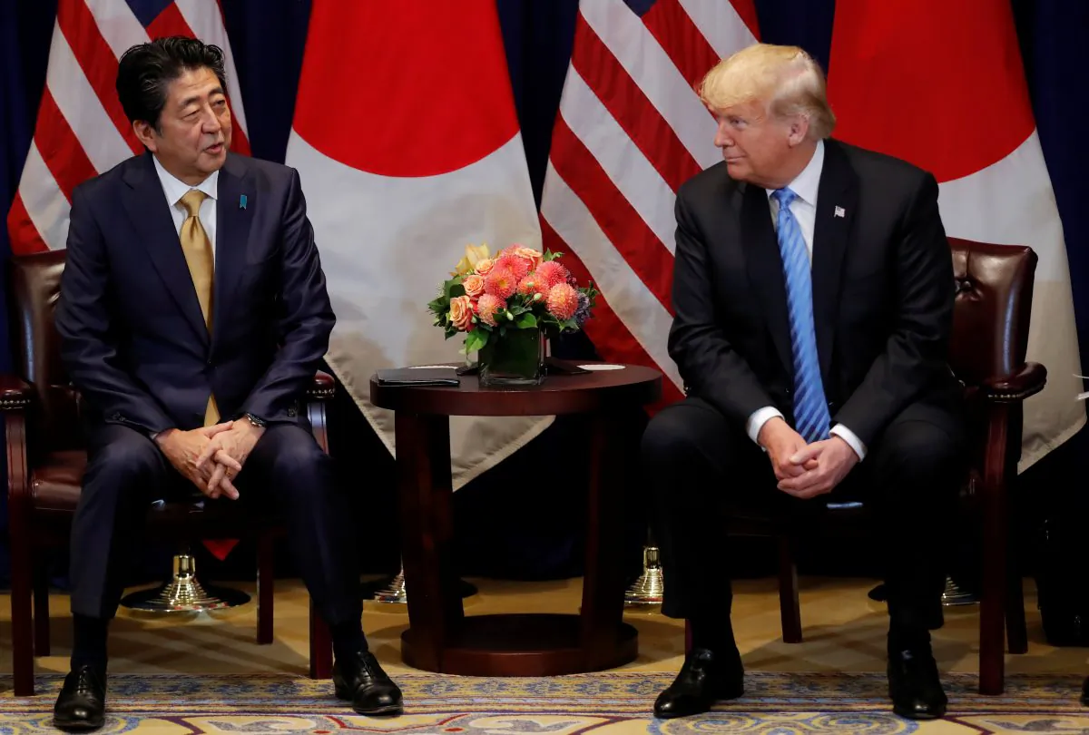 President Donald Trump listens to Japan's Prime Minister Shinzo Abe during a bilateral meeting on the sidelines of the 73rd session of the United Nations General Assembly in New York, Sept. 26, 2018. (REUTERS/Carlos Barria.)