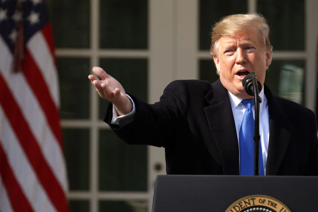 President Donald Trump speaks on border security during a Rose Garden event at the White House in Washington on Feb. 15, 2019. (Chip Somodevilla/Getty Images)