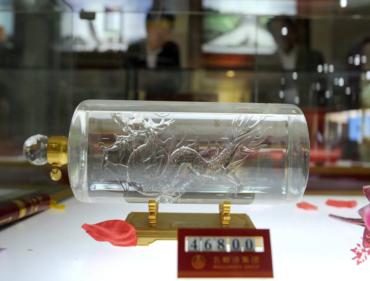 A bottle of "baijiu," or "white liquor" is China's most popular drink. (Liu Jin/AFP/Getty Images)
