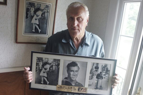 George Mendonsa poses for a photo in Middletown, R.I.,
