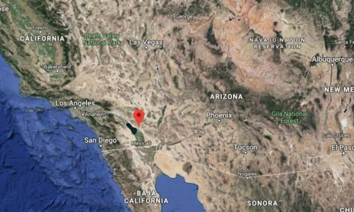 Officials in Imperial County, California, say a bubbling mud geyser is moving and is now dangerously close to railroad tracks, Highway 111, and optic cables. (Google Maps)