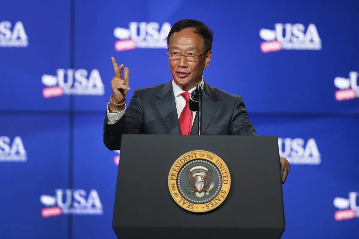 Terry Gou, chairman of Foxconn Technology Group, speaks at a groundbreaking ceremony for the proposed Foxconn complex on June 28, 2018 in Mt. Pleasant, Wisconsin. (Scott Olson/Getty Images)