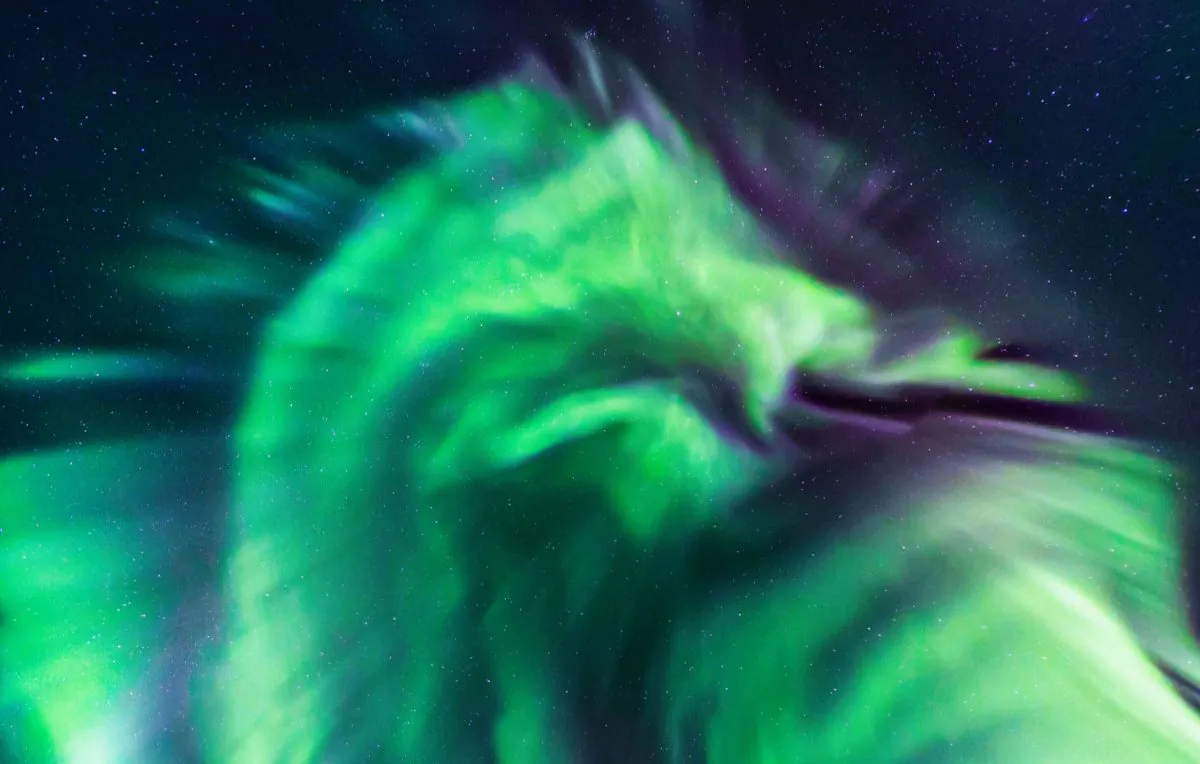 Dragon-shaped aurora appeared in the sky over Iceland in February 2019. (Jingyi Zhang & Wang Zheng/NASA)