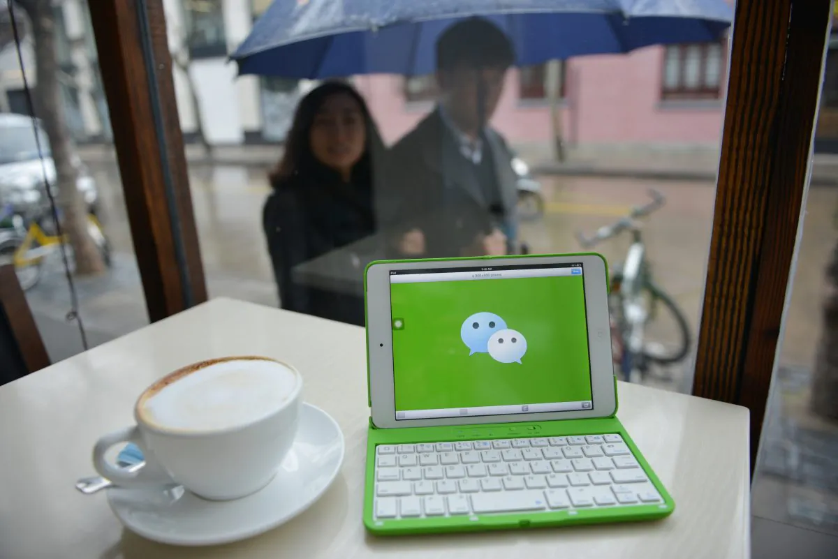 The logo of Chinese instant messaging platform WeChat is shown on a mobile device in Shanghai, China, on March 12, 2014. (Peter Parks/AFP/Getty Images)
