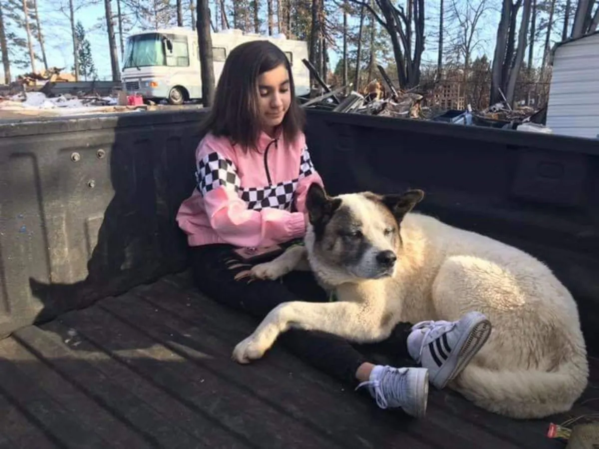 Maleah Ballejos reunited with her dog Kingston in Paradise, Calif., on Feb. 18, 2019. (Ben Lepe/AP)