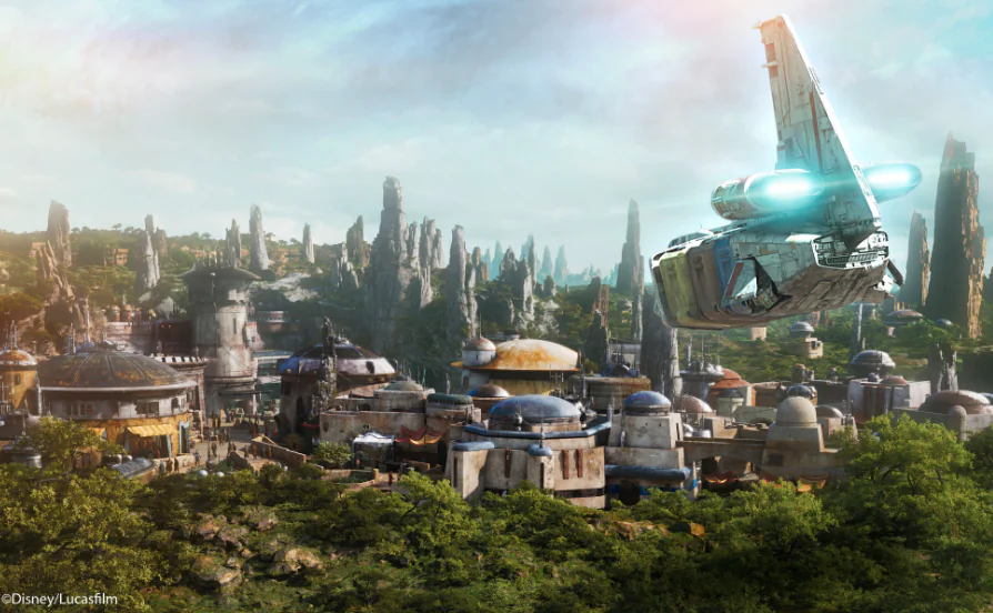 Star Wars: Galaxy's Edge at Disneyland park in Anaheim, Calif., and Disney's Hollywood Studios in Orlando, Fla., are Disney Parks' largest single-themed land expansions ever at 14-acres each, transporting guests to a never-before-seen planet, a remote trading port, and one of the last stops before wild space where Star Wars characters and their stories come to life. (Disney Enterprises, Inc./Lucasfilm Ltd.)