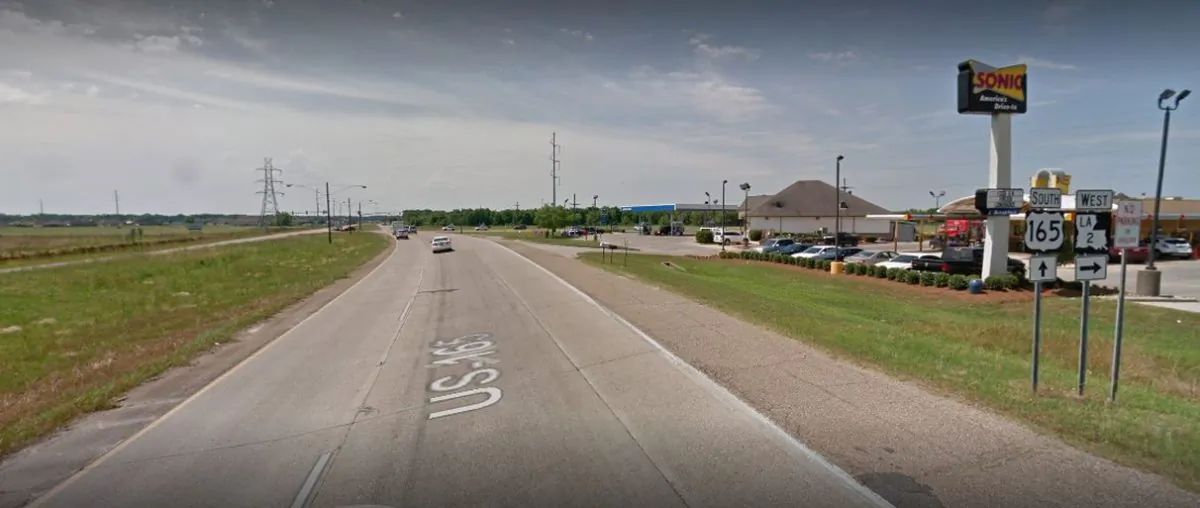 A pickup truck in Sterlington, Louisiana caught on fire after lightning struck it on Feb. 19. A photo shows near where the incident took place (Google Street View)
