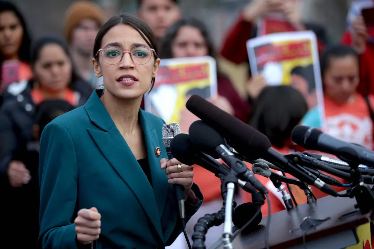Rep. Alexandria Ocasio-Cortez (D-N.Y.) speaks during a news conference at the East Front of the U.S. Capitol on Feb. 7, 2019. (Alex Wong/Getty Images)