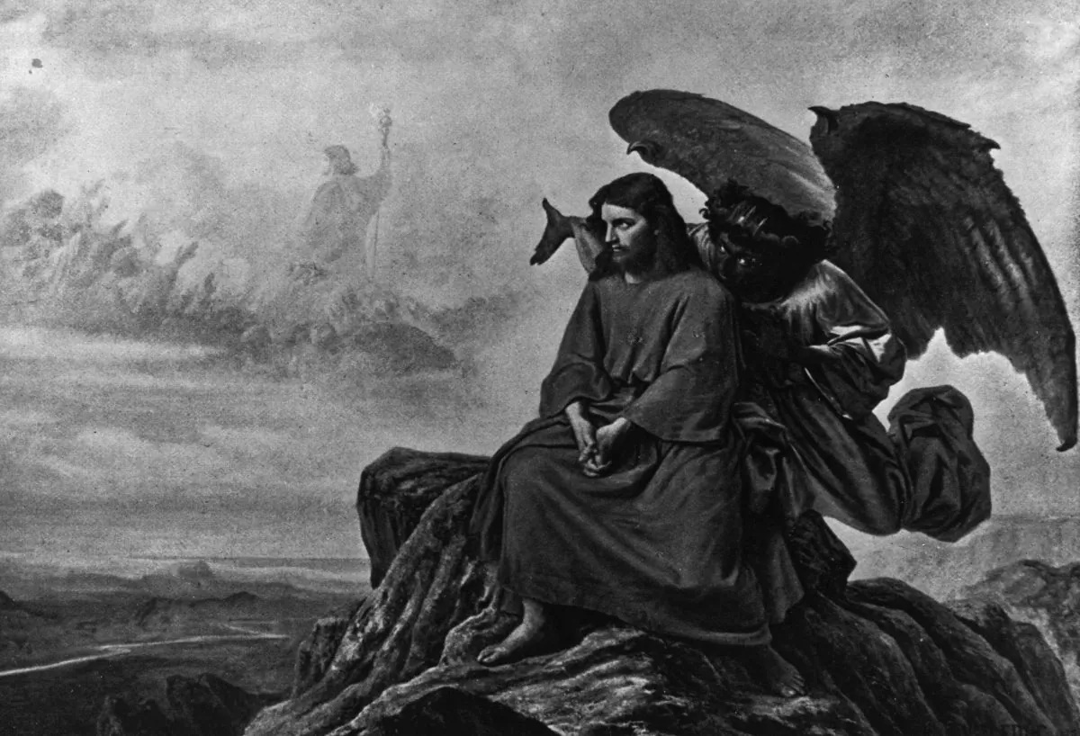 The devil tempts Jesus while he is alone in the desert, in this illustration.
 (Photo by Hulton Archive/Getty Images)