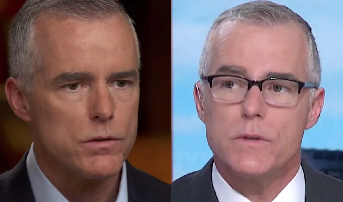 Former Deputy FBI Director Andrew McCabe in an interview with CBS News' '60 Minutes' (L), and on MSNBC's 'Morning Joe' show. (Screenshot/CBS/MSNBC)