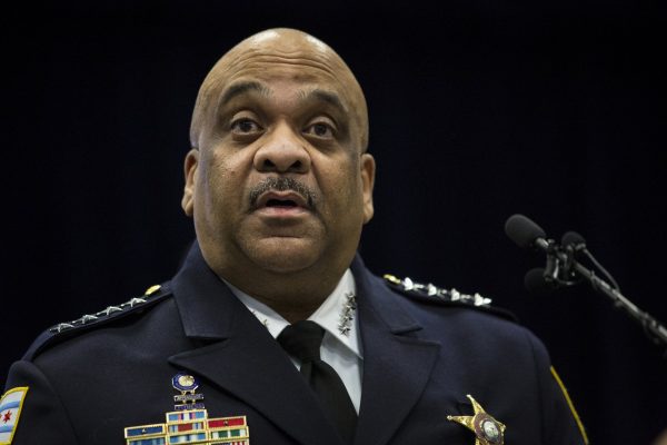 Chicago Police Supt. Eddie Johnson speaks during a press conference