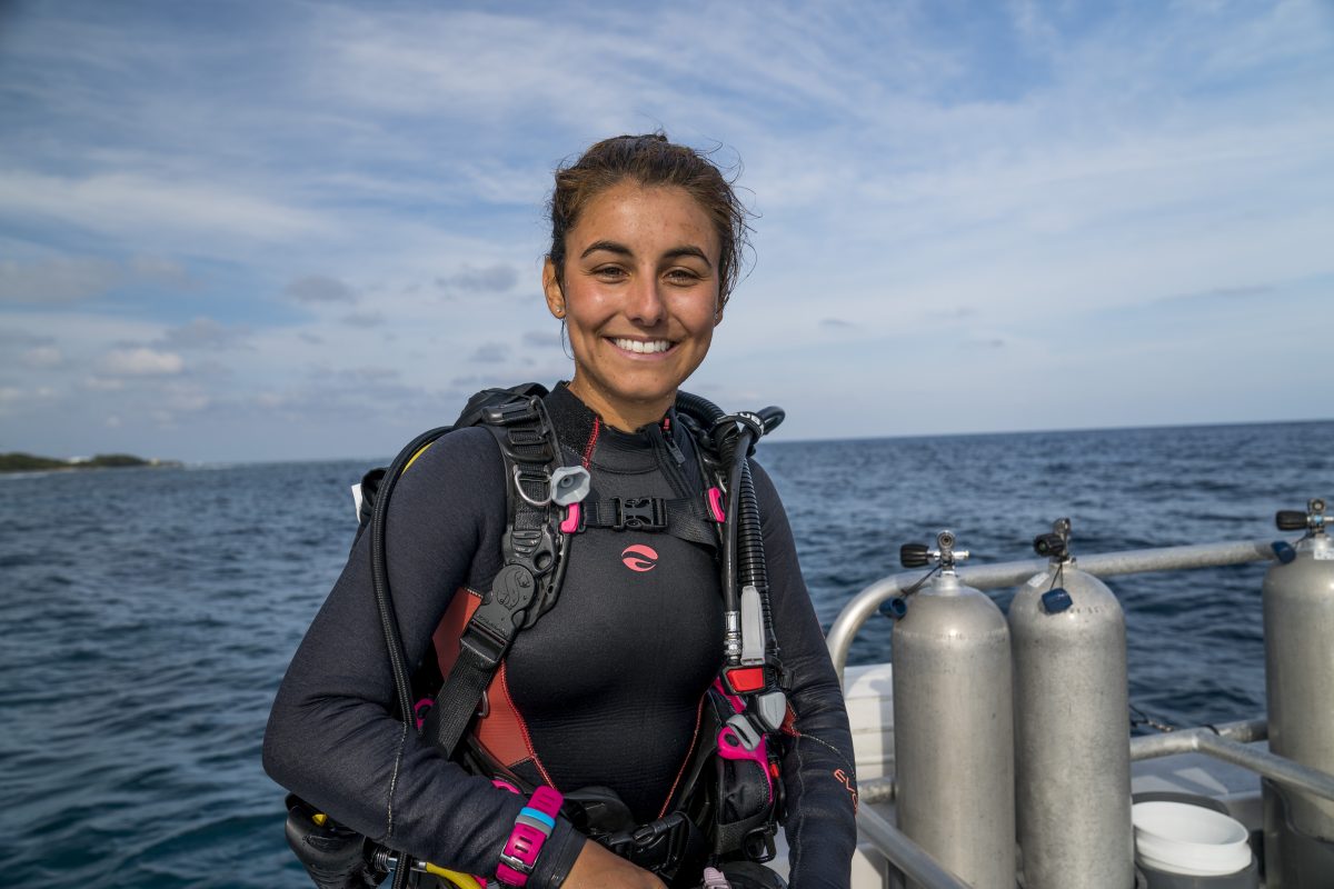 Sarah Gauthier after teaching a dive class in Grand Cayman., Cayman Islands (Danny Tayenaka)