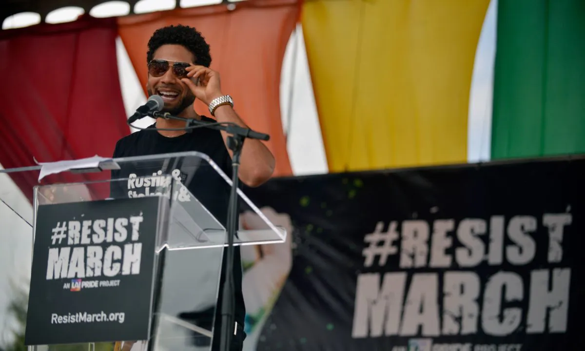 Jussie Smollett speaks during the LA Pride ResistMarch on June 11, 2017 in West Hollywood, California.  Chelsea Guglielmino/Getty Images