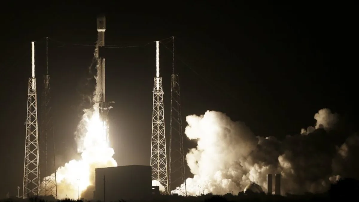 A SpaceX Falcon 9 rocket lifts off with Israel's Lunar Lander and an Indonesian communications satellite at space launch complex 40, in Cape Canaveral, Fla., on Feb. 21, 2019. (Terry Renna/AP Photo)