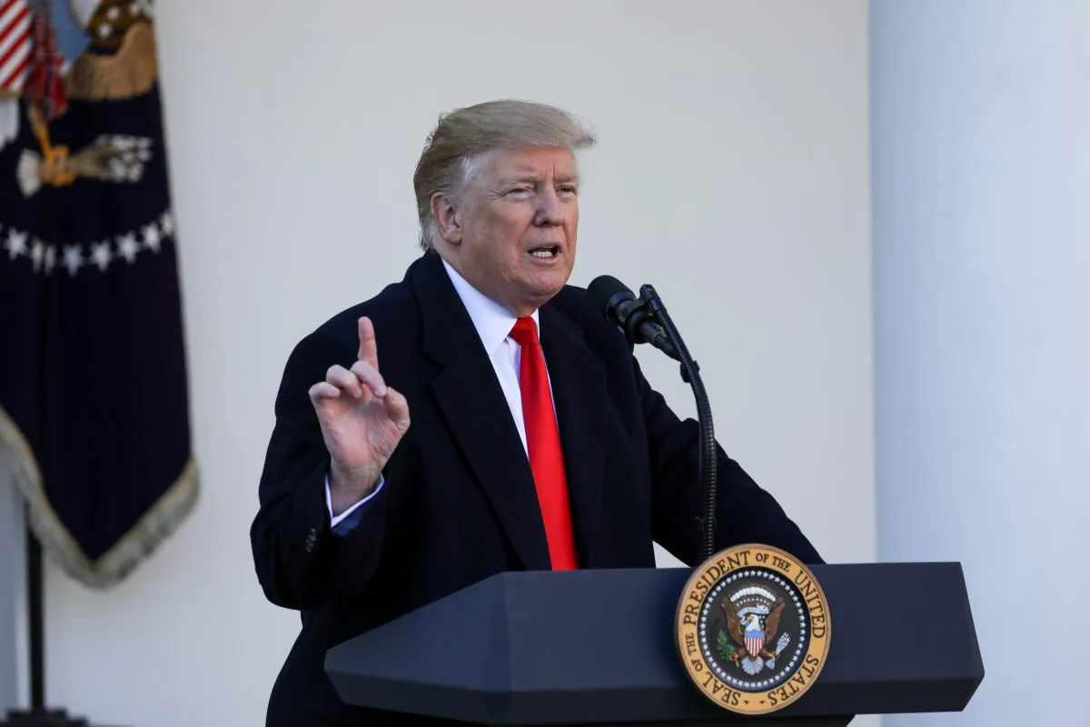 President Donald Trump makes an announcement to reopen the government until Feb. 15, after 35 days of a partial shutdown, in the White House Rose Garden in Washington on Jan. 25, 2019. (Charlotte Cuthbertson/The Epoch Times)