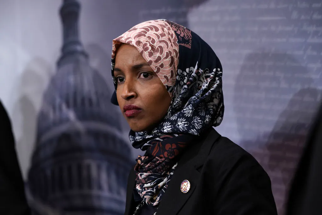 U.S. Rep. Ilhan Omar (D-MN)  listens during a news conference on prescription drugs January 10, 2019 at the Capitol in Washington, DC. Congressional Democrats held a news conference to introduce a legislative package "that would drastically reduce prescription drug prices in the United States." (Alex Wong/Getty Images)