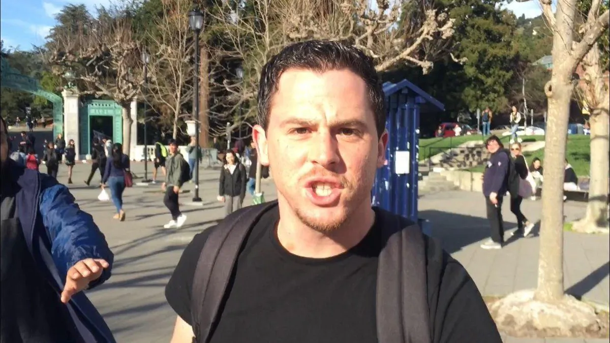 The man, later identified as Zachary Greenberg, who attacked conservative activist Hayden Williams at the University of California at Berkeley on Feb. 20, 2019. (Courtesy of Brad Devlin, @bradleydevlin/Twitter)