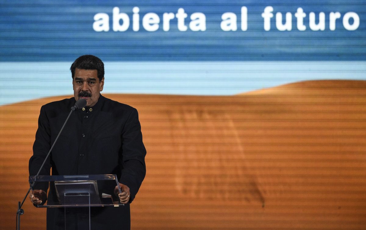 Venezuelan President Nicolas Maduro speaks to businessmen during the presentation of Venezuela's nation-brand in Caracas