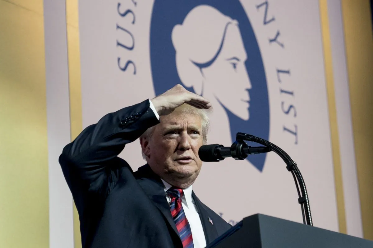 President Donald Trump looks out at the audience during a speech at the Susan B. Anthony List 11th Annual Campaign for Life Gala at the National Building Museum in Washington on May 22, 2018. (Andrew Harnik/AP)